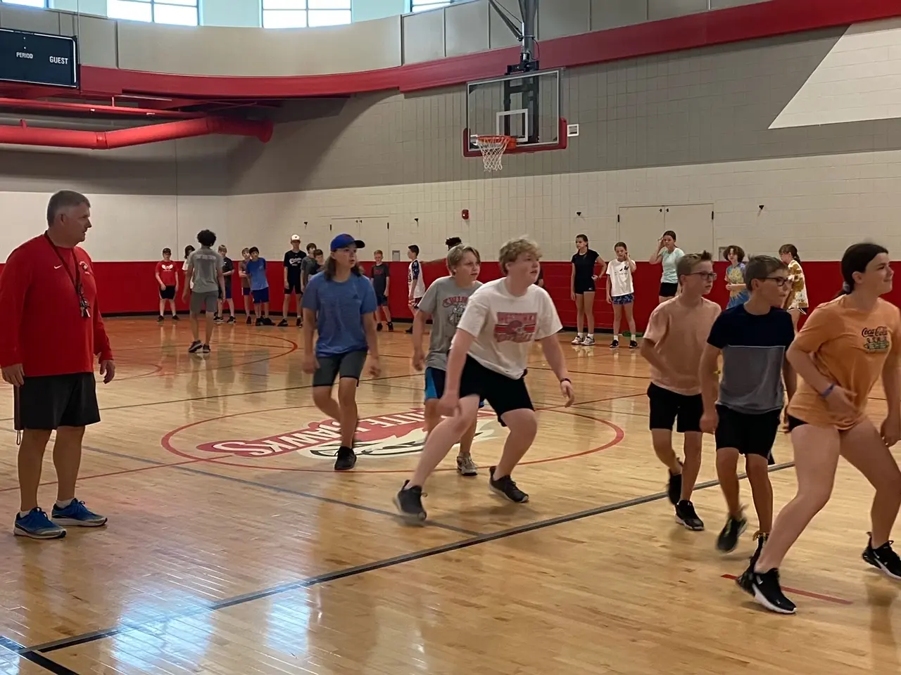 Mike Wallace with high school PE students