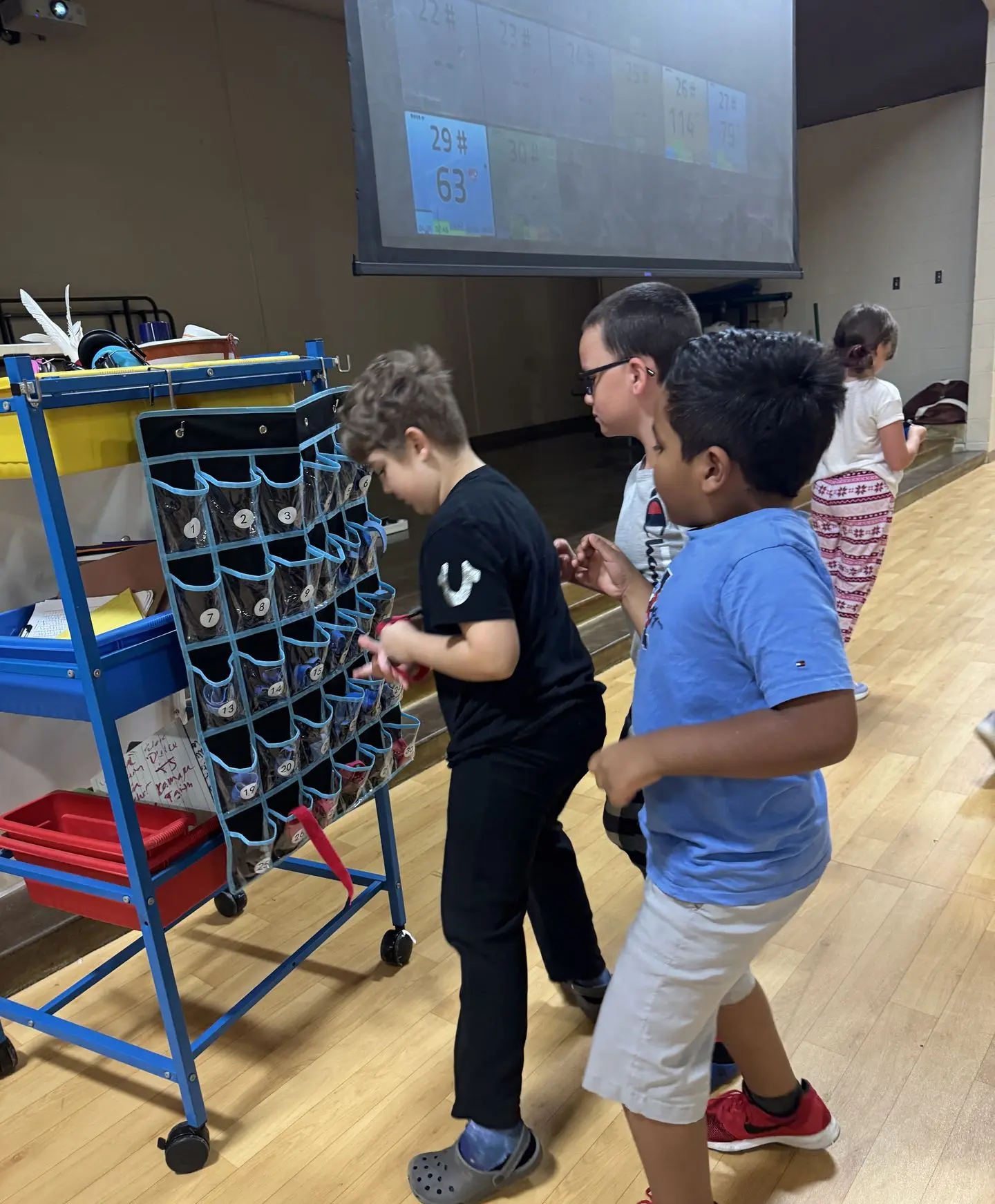 Sherwood Elementary students putting on heart rate monitors