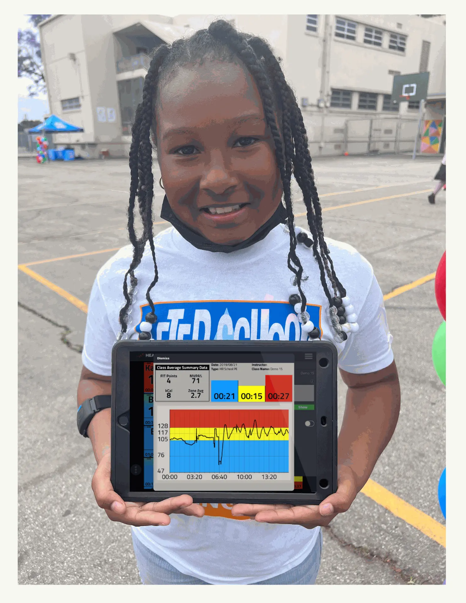 Student showing off their individual heart rate data from Heart Zones