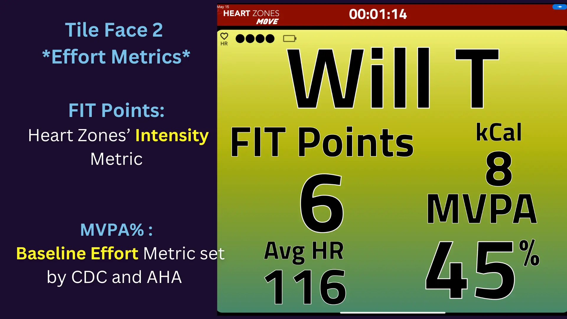 heart zones move effort metrics tile