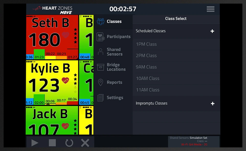 Class settings in Heart Zones Move