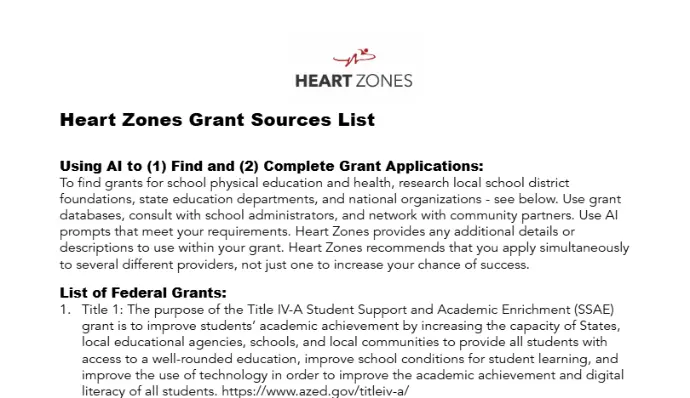 Heart Zones Grant Sources List